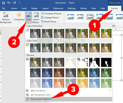 Picture Color Options Microsoft Word