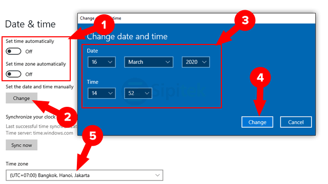 Change date and time Windows