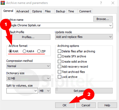 Archive Name and Parameters WinRAR