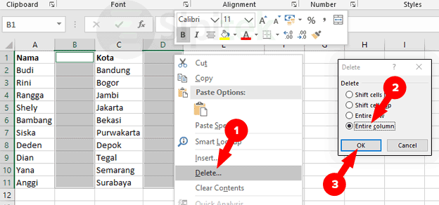 Delete Entire Column Excel