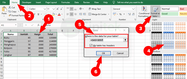 Format as Table Excel
