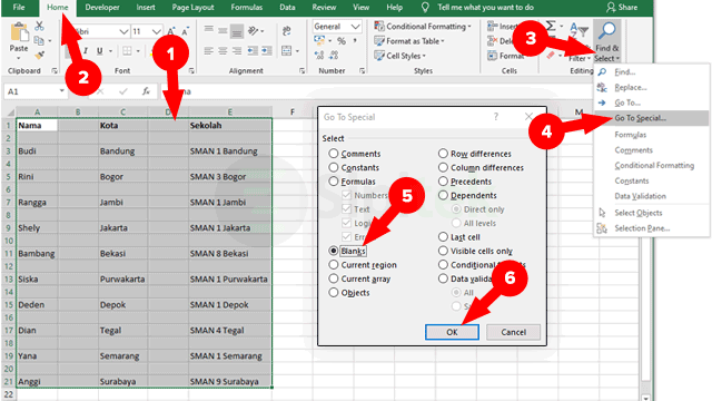 Seleksi Kolom dan Baris Excel