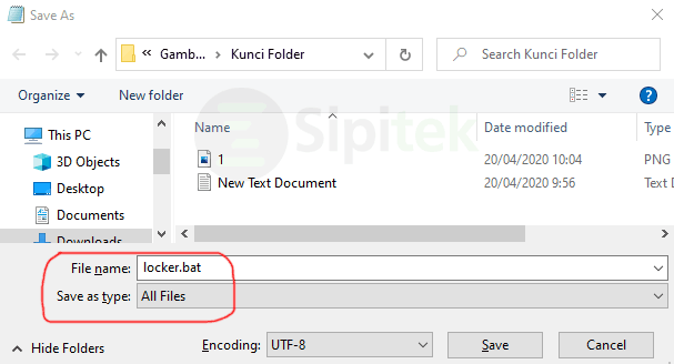 Simpan file teks locker bat
