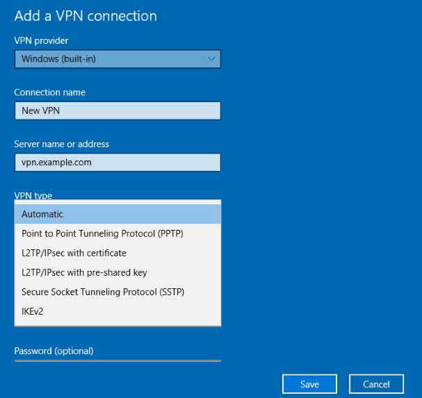 add a vpn connection windows