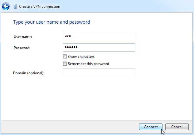 username password vpn windows