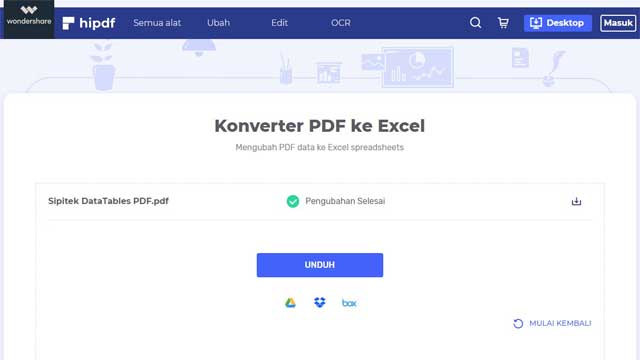 Cara Convert PDF ke Excel Online melalui situs Hipdf